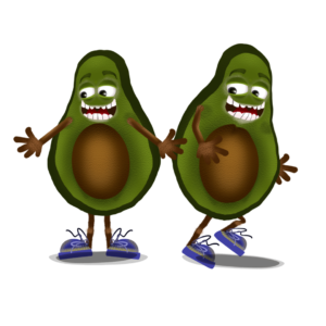 Adobe Character Animator fully rigged digital puppet is a slice of kiwi fruit with expressive eyes and blue shoes.