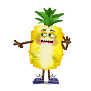 Digital download for Adobe Character Animator, fully rigged digital puppet is a slice of pineapple fruit with expressive eyes and blue shoes.