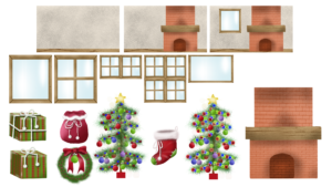 The CHRISTMAS HOUSE BACKGROUND & ICONS are a collection of 3 backgrounds, PNG Icons and 5 motion icons for use in Character Animator.