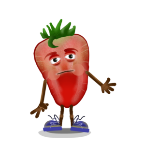 Digital download for Adobe Character Animator, fully rigged digital puppet is a strawberry slice with expressive eyes and blue shoes.